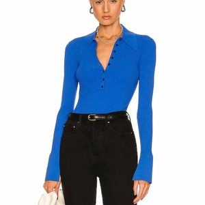 A.L.C Eleanor Ribbed Blue Long Sleeve Top Size Large